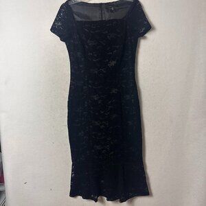 Forest Lily  Dress Size 6 Black lace & velvet midi short sleeve goth emo formal